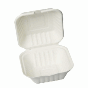 6*6 inch Bagasse White Clamshell Box