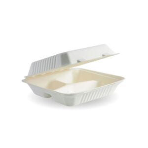 9*9 Bagasse White Clamshell Box